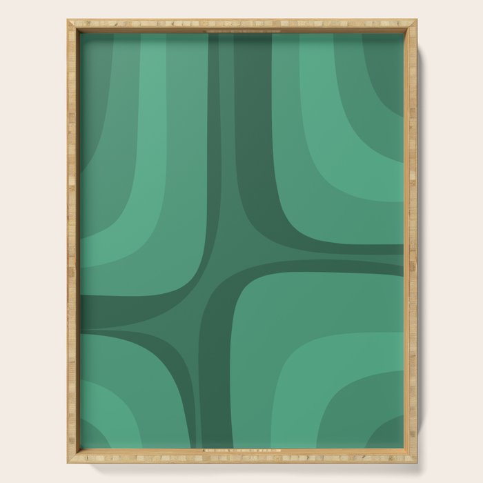 Retro Groove Mid Century Modern Minimal Abstract Emerald Green  Serving Tray Gallery Image 1