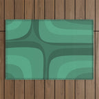 Retro Groove Mid Century Modern Minimal Abstract Emerald Green  Outdoor Rug Gallery Image 1