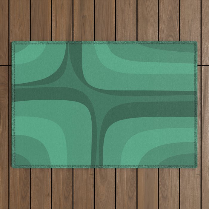 Retro Groove Mid Century Modern Minimal Abstract Emerald Green  Outdoor Rug Gallery Image 1