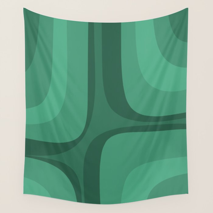 Retro Groove Mid Century Modern Minimal Abstract Emerald Green  Wall Tapestry Gallery Image 1