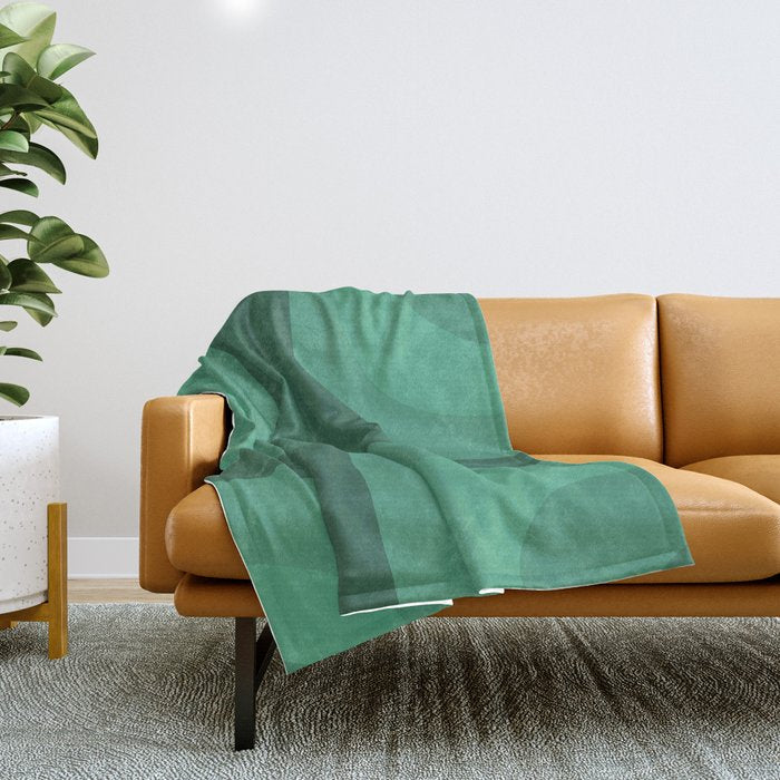 Retro Groove Mid Century Modern Minimal Abstract Emerald Green  Throw Blanket Gallery Image 1