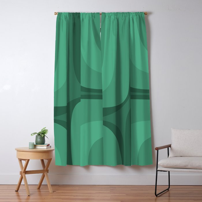 Retro Groove Mid Century Modern Minimal Abstract Emerald Green  Window Curtain Gallery Image 5