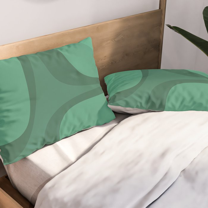 Retro Groove Mid Century Modern Minimal Abstract Emerald Green  Pillow Sham Gallery Image 2