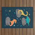 Dinosaurs Floating on an Asteroid Outdoor Rug Gallery Image 1