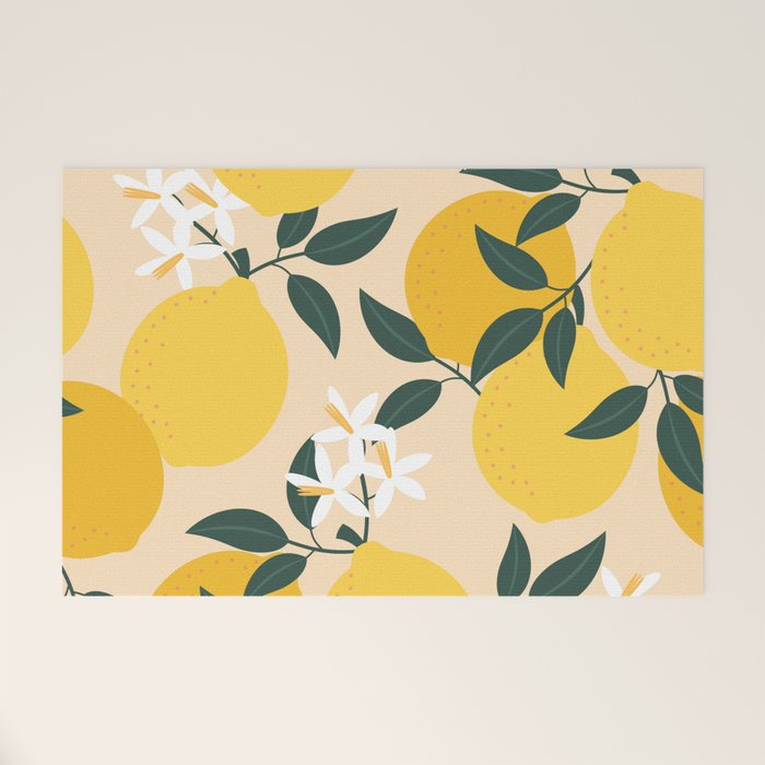 Mediterranean Lemons Zesty Blossom Mid Century Modern Print Pattern Welcome Mat Gallery Image 1
