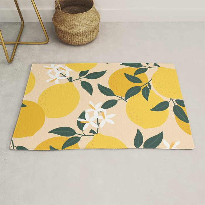 Mediterranean Lemons Zesty Blossom Mid Century Modern Print Pattern Rug Gallery Image 1