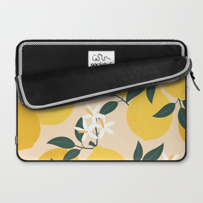 Mediterranean Lemons Zesty Blossom Mid Century Modern Print Pattern Laptop Sleeve Gallery Image 2