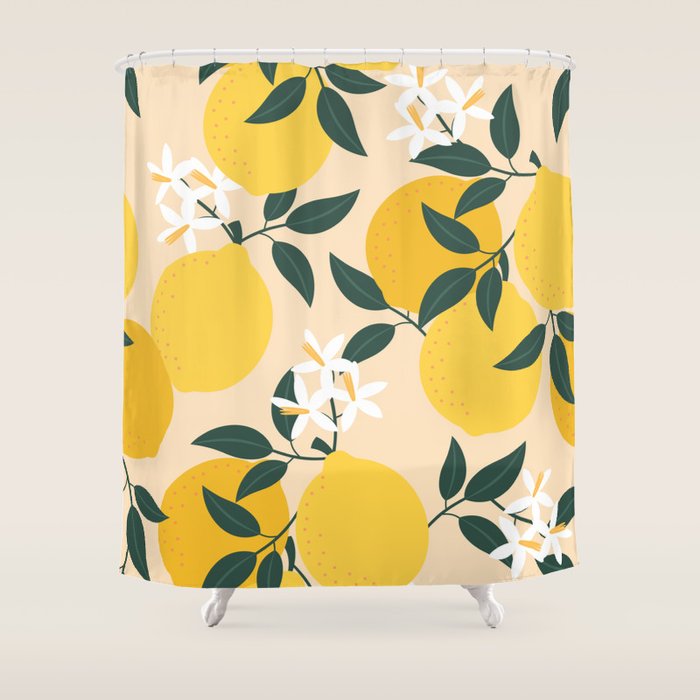 Mediterranean Lemons Zesty Blossom Mid Century Modern Print Pattern Shower Curtain Gallery Image 1