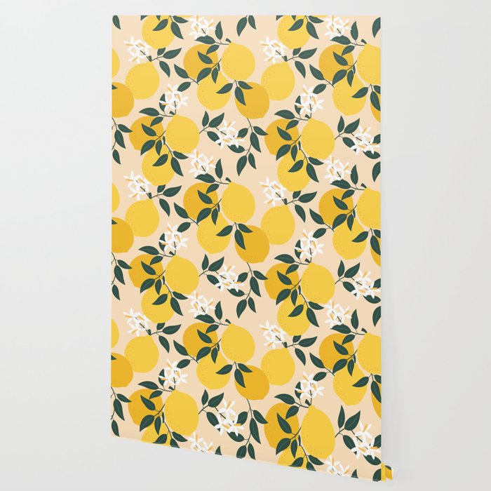 Mediterranean Lemons Zesty Blossom Mid Century Modern Print Pattern Wallpaper Gallery Image 2