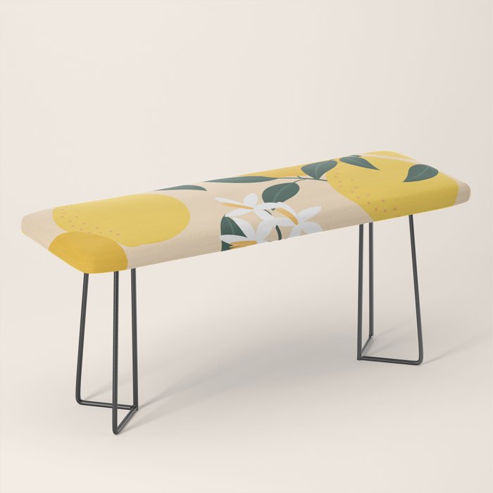 Mediterranean Lemons Zesty Blossom Mid Century Modern Print Pattern Bench Gallery Image 1