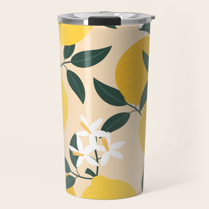 Mediterranean Lemons Zesty Blossom Mid Century Modern Print Pattern Travel Mug Gallery Image 1