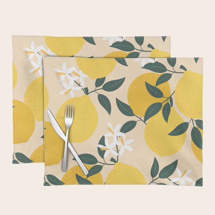 Mediterranean Lemons Zesty Blossom Mid Century Modern Print Pattern Placemat Gallery Image 1