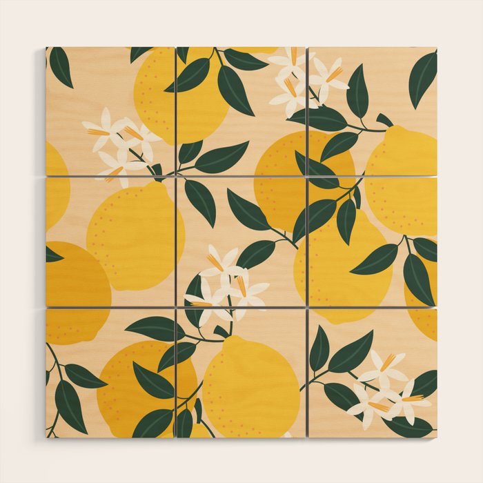 Mediterranean Lemons Zesty Blossom Mid Century Modern Print Pattern Wood Wall Art Gallery Image 1