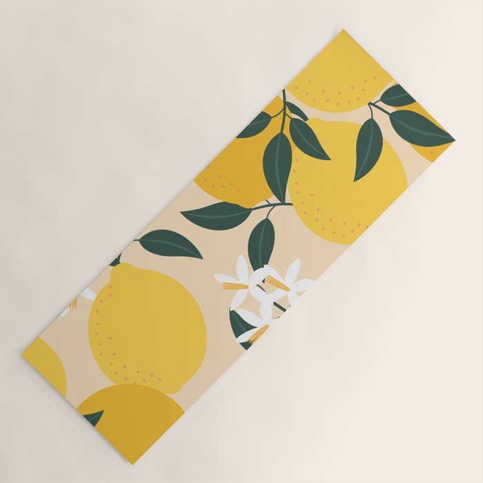 Mediterranean Lemons Zesty Blossom Mid Century Modern Print Pattern Yoga Mat Gallery Image 1