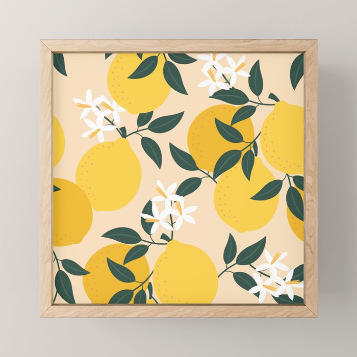 Mediterranean Lemons Zesty Blossom Mid Century Modern Print Pattern Mini Art Print Gallery Image 1