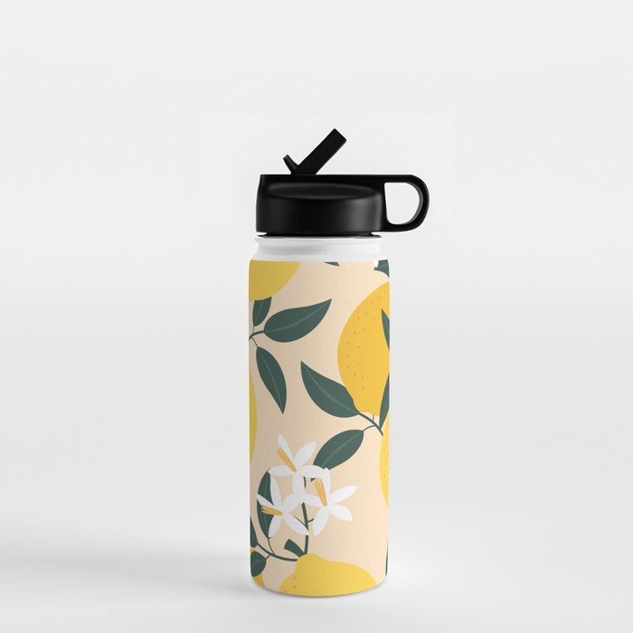 Mediterranean Lemons Zesty Blossom Mid Century Modern Print Pattern Water Bottle Gallery Image 1