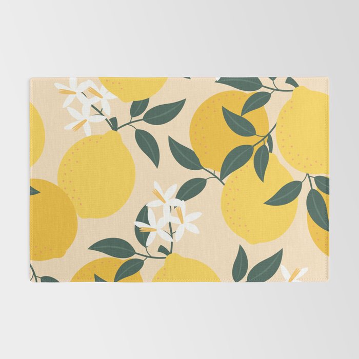 Mediterranean Lemons Zesty Blossom Mid Century Modern Print Pattern Rug Gallery Image 2