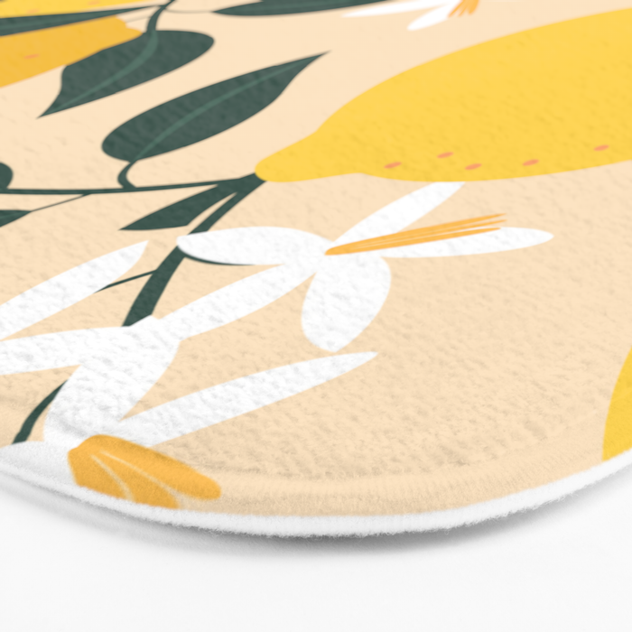 Mediterranean Lemons Zesty Blossom Mid Century Modern Print Pattern Bath Mat Gallery Image 3