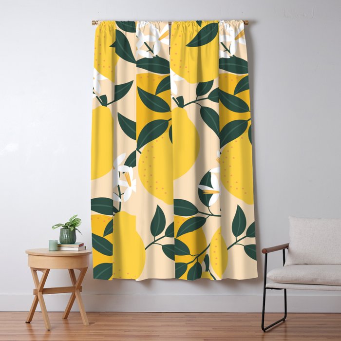 Mediterranean Lemons Zesty Blossom Mid Century Modern Print Pattern Window Curtain Gallery Image 5
