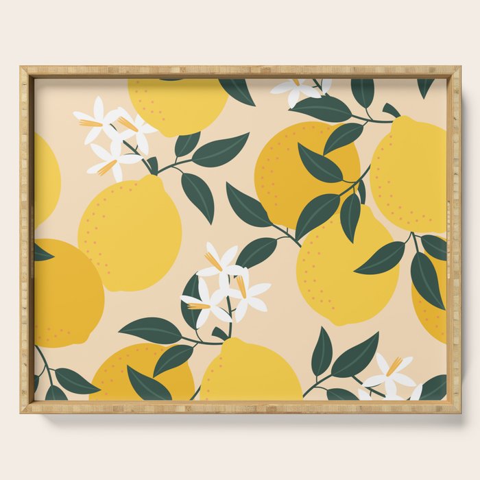 Mediterranean Lemons Zesty Blossom Mid Century Modern Print Pattern Serving Tray Gallery Image 1