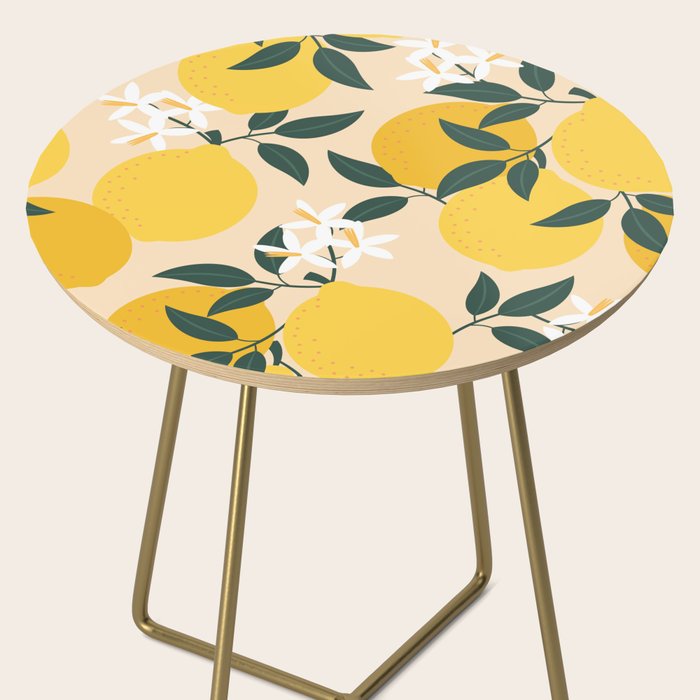 Mediterranean Lemons Zesty Blossom Mid Century Modern Print Pattern Side Table Gallery Image 2