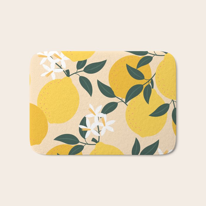 Mediterranean Lemons Zesty Blossom Mid Century Modern Print Pattern Bath Mat Gallery Image 1