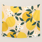 Mediterranean Lemons Zesty Blossom Mid Century Modern Print Pattern Wall Tapestry Gallery Image 4