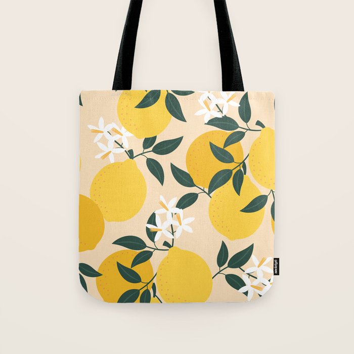Mediterranean Lemons Zesty Blossom Mid Century Modern Print Pattern Tote Bag Gallery Image 1