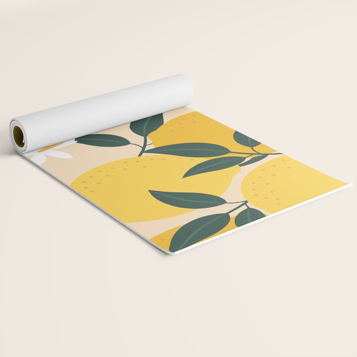 Mediterranean Lemons Zesty Blossom Mid Century Modern Print Pattern Yoga Mat Gallery Image 2