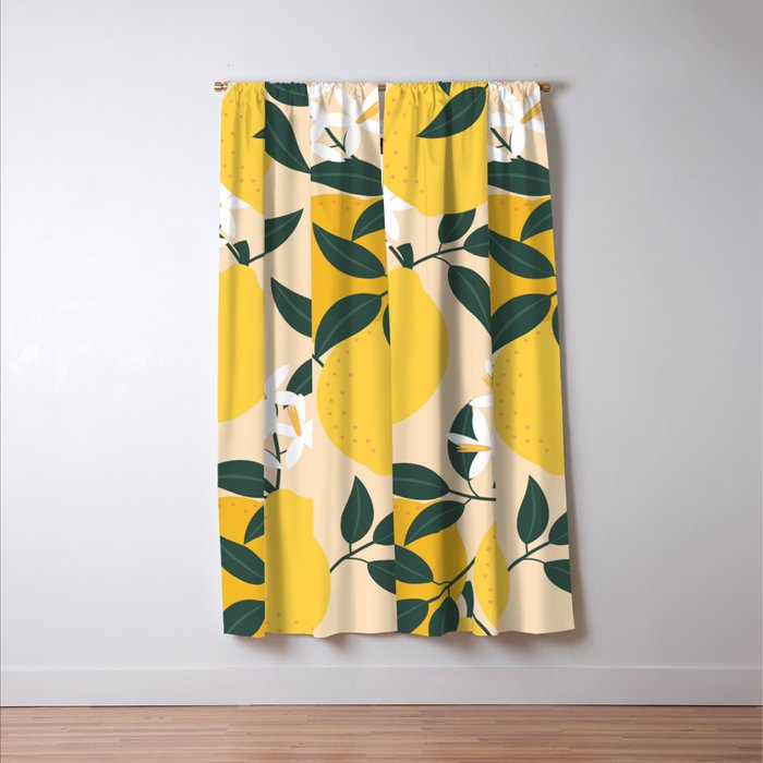 Mediterranean Lemons Zesty Blossom Mid Century Modern Print Pattern Window Curtain Gallery Image 3