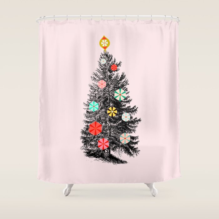 Retro Christmes tree no2 Shower Curtain Gallery Image 1