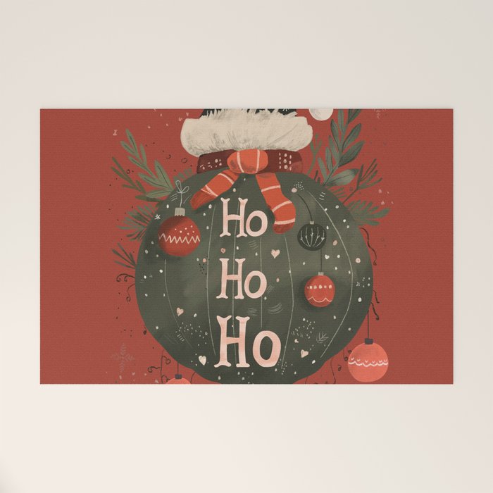 Festive Ho Ho Ho Bauble Red  Welcome Mat Gallery Image 1
