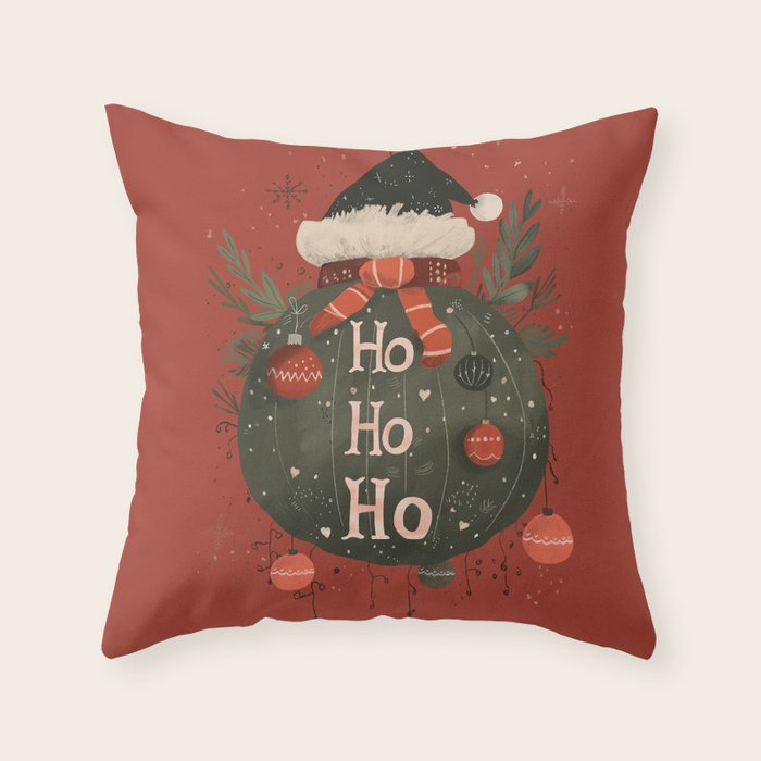 Festive Ho Ho Ho Bauble Red  Throw Pillow Gallery Image 6