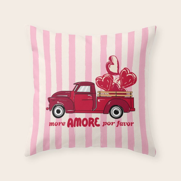 More Amore Por Favor Retro Love Truck Throw Pillow Gallery Image 1