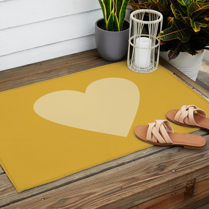 Cute Minimal Heart in Mustard Outdoor Rug Gallery Image 2