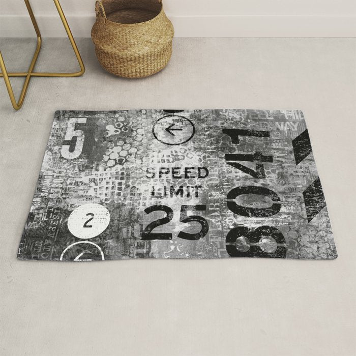 Urban Street Art Numbers And Text Fragments Rug Gallery Image 1
