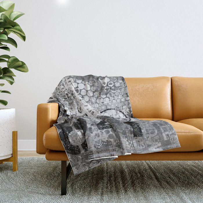 Urban Street Art Numbers And Text Fragments Throw Blanket Gallery Image 1