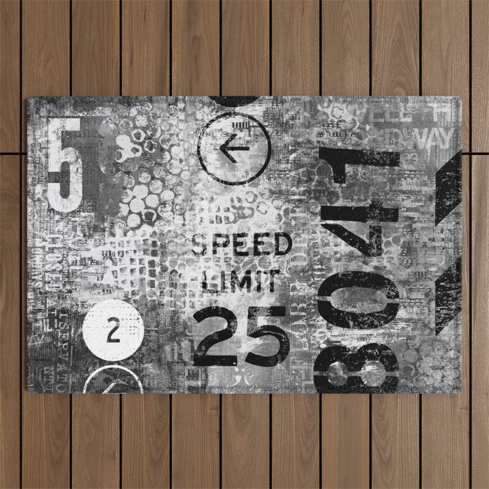 Urban Street Art Numbers And Text Fragments Outdoor Rug Gallery Image 1