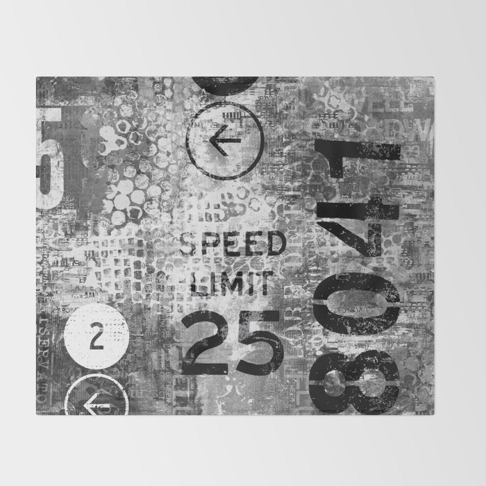 Urban Street Art Numbers And Text Fragments Throw Blanket Gallery Image 2