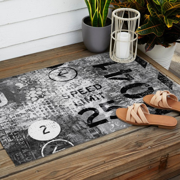 Urban Street Art Numbers And Text Fragments Outdoor Rug Gallery Image 2