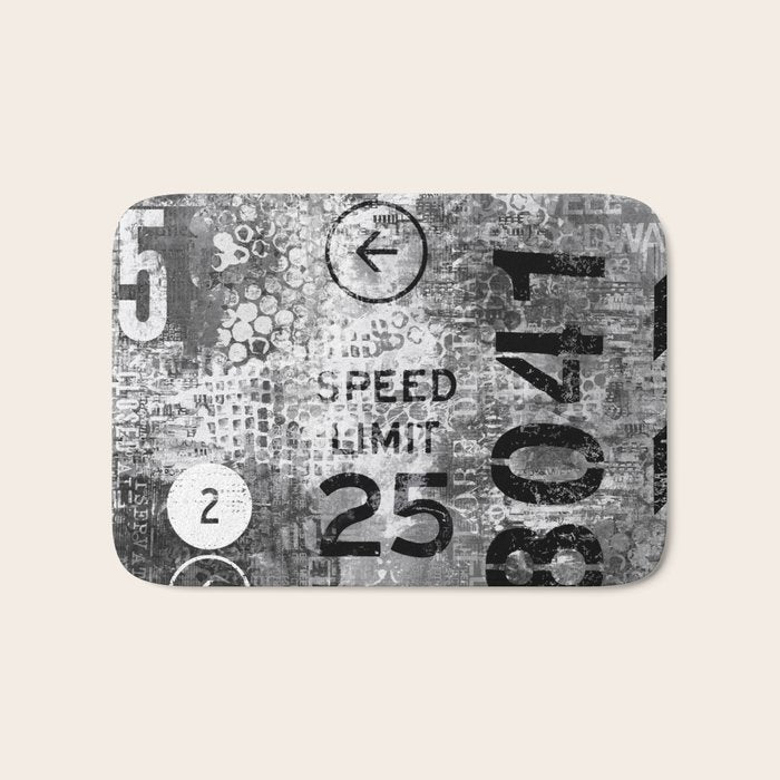 Urban Street Art Numbers And Text Fragments Bath Mat Gallery Image 1
