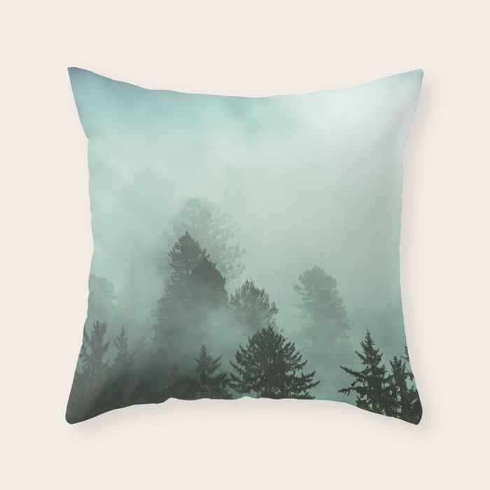 Magnificent Morning - Foggy Redwood Forest Nature Photography Throw Pillow Gallery Image 1