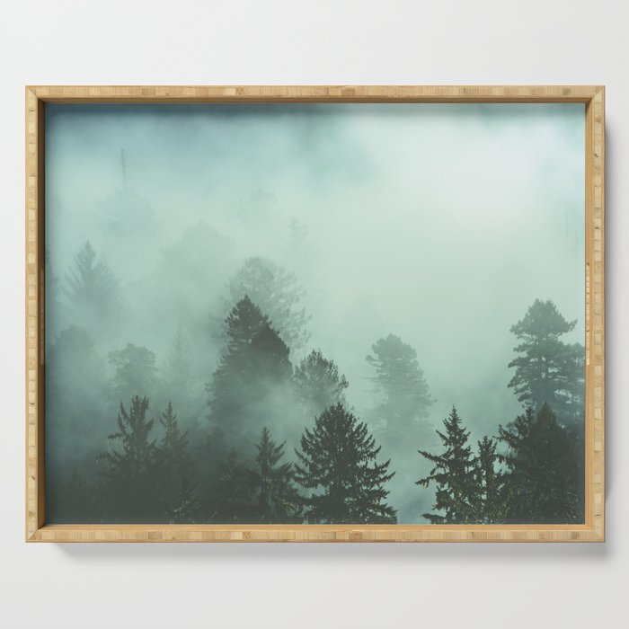 Magnificent Morning - Foggy Redwood Forest Nature Photography Serving Tray Gallery Image 1