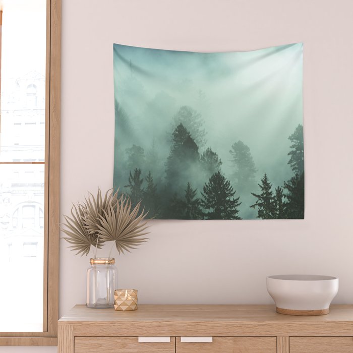 Magnificent Morning - Foggy Redwood Forest Nature Photography Wall Tapestry Gallery Image 2