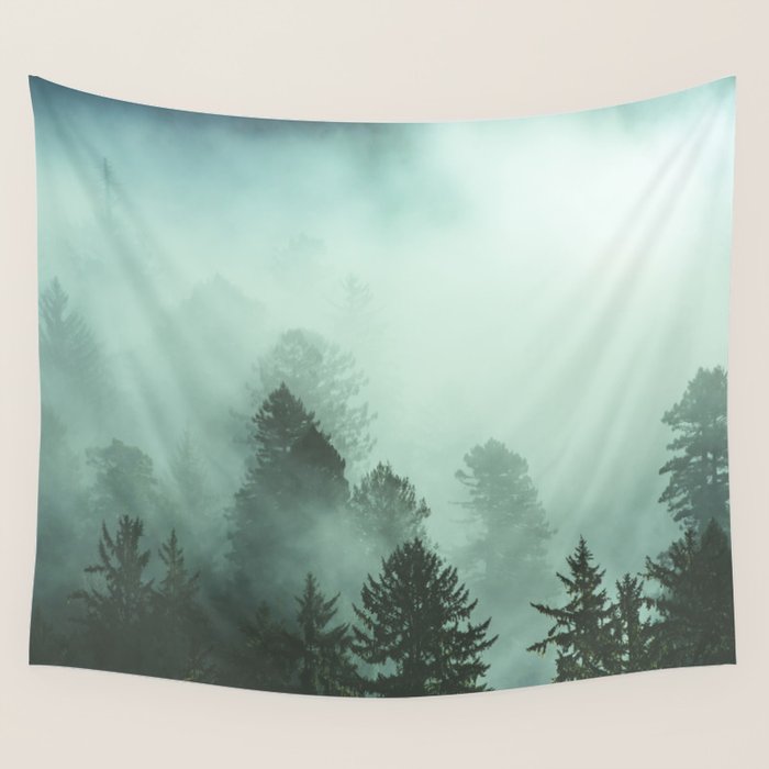 Magnificent Morning - Foggy Redwood Forest Nature Photography Wall Tapestry Gallery Image 4