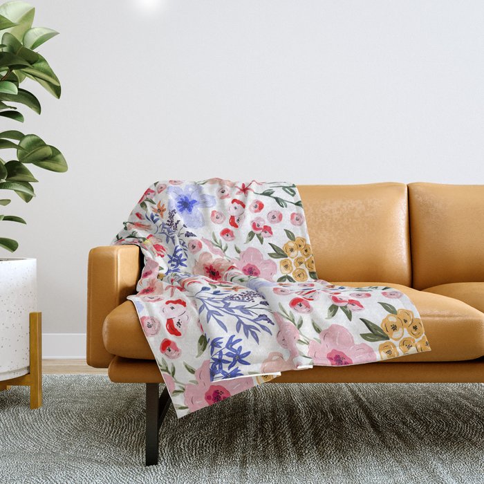 Simple colorful flowery meadow Throw Blanket Gallery Image 1