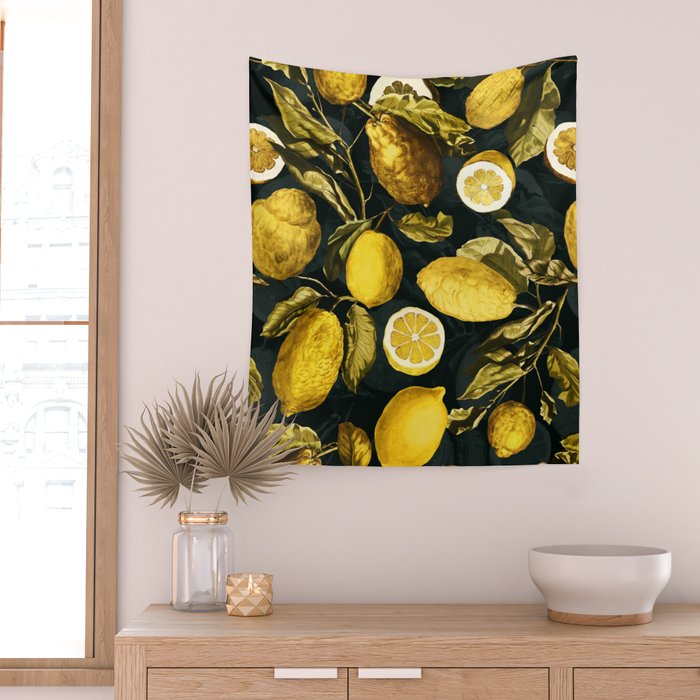Lemon and Leaf Pattern V Wall Tapestry Gallery Image 2
