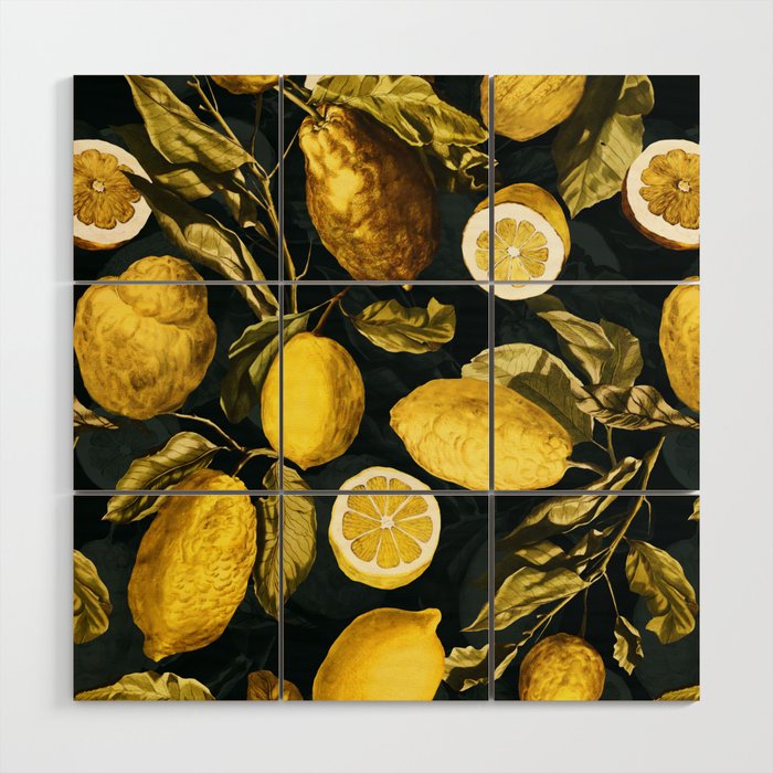 Lemon and Leaf Pattern V Wood Wall Art Gallery Image 1