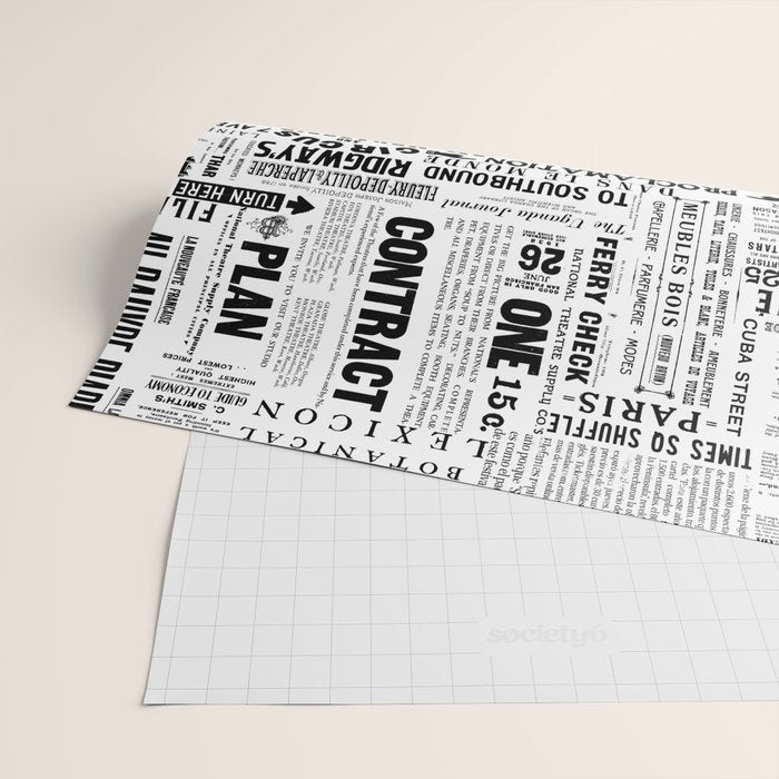 Vintage Typography And Headline Mix Black And White Wrapping Paper Gallery Image 2