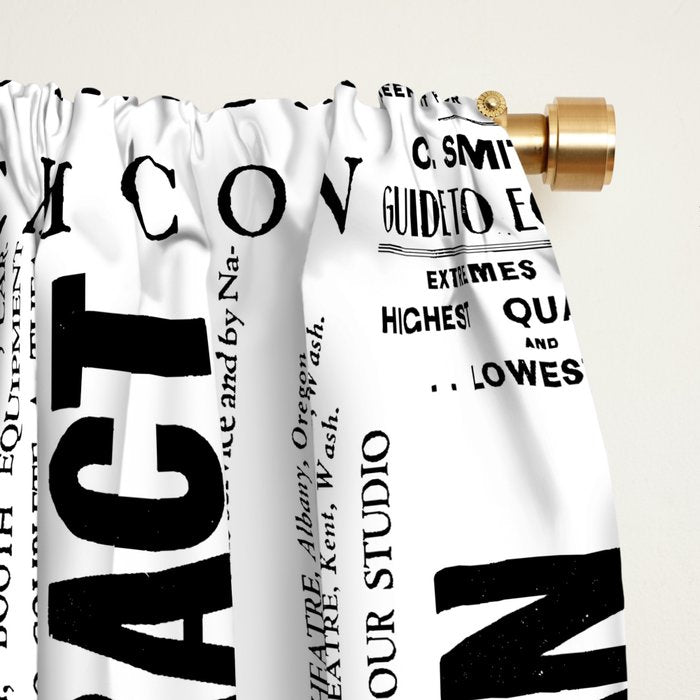 Vintage Typography And Headline Mix Black And White Window Curtain Gallery Image 2